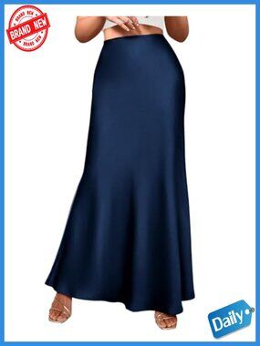 High Waist Mermaid Satin Maxi Skirt Business Casual Mermaid Hem Flared